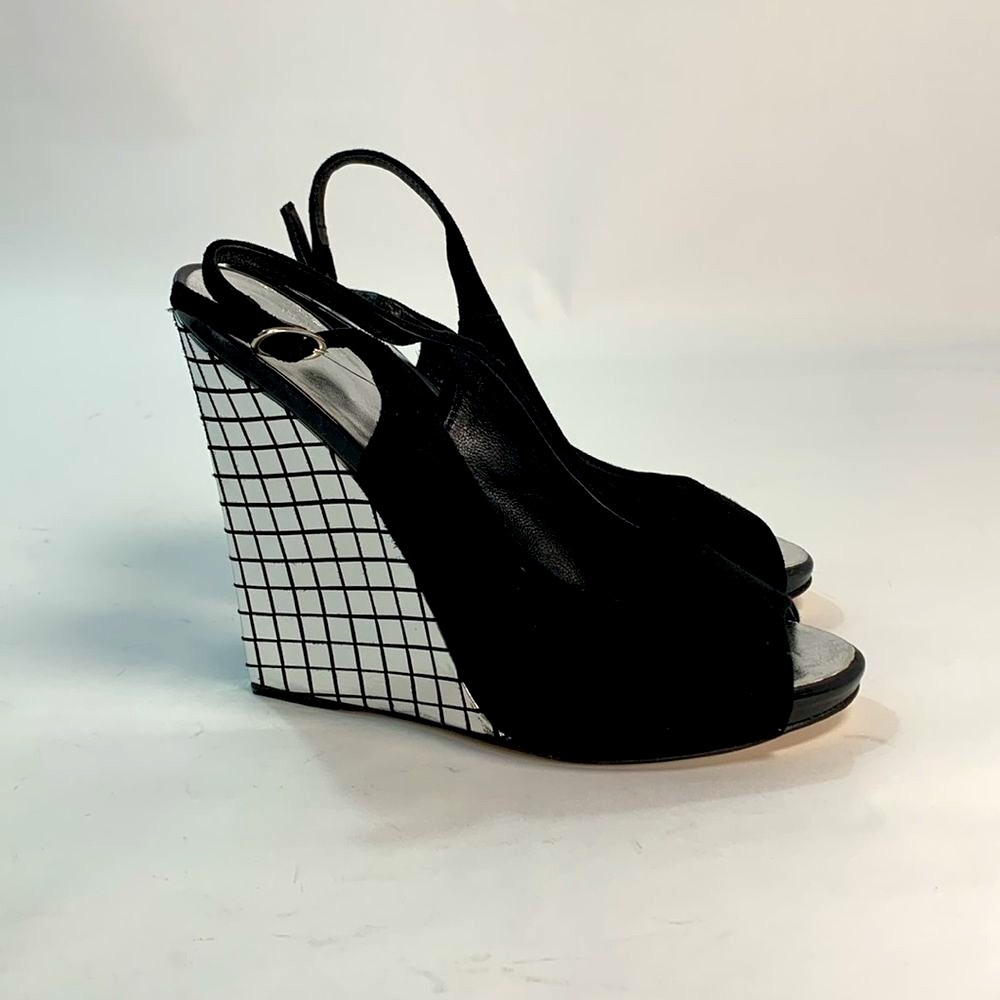 Giuseppe Zanotti black suede wedge pump open toe slingback 36